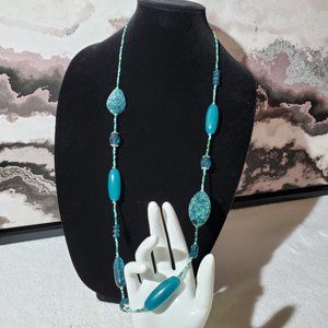 Teal Beaded Slip-On 19 Inch Necklace